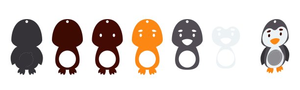 可爱的企鹅糖果装饰品。分层纸装饰处理支架圆顶。挂糖果的衣架，生日糖果，宝宝送礼会，万圣节，圣诞节。打印，裁剪，粘合。矢量插图。图片下载