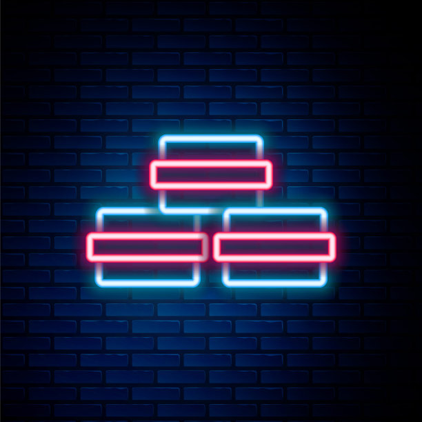 霓虹灯线马卡龙饼干图标孤立在砖墙背景。蛋白杏仁饼干甜的面包店。色彩斑斓的轮廓的概念。向量图片下载