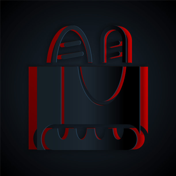 剪纸法国法棍面包图标孤立在黑色背景上。纸艺术风格。向量图片下载