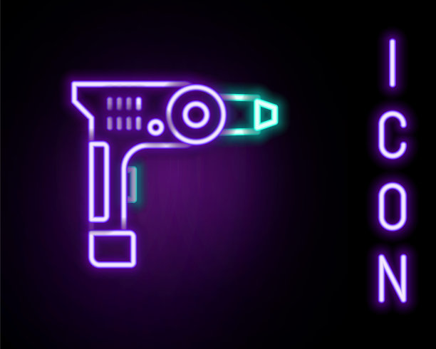 发光霓虹灯线电钻机图标孤立在黑色背景上。修复工具。色彩斑斓的轮廓的概念。向量图片下载