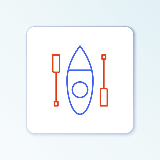 线独木舟和桨图标孤立在白色背景。皮艇和独木舟用于钓鱼和旅游。户外活动。色彩斑斓的轮廓的概念。向量图片下载