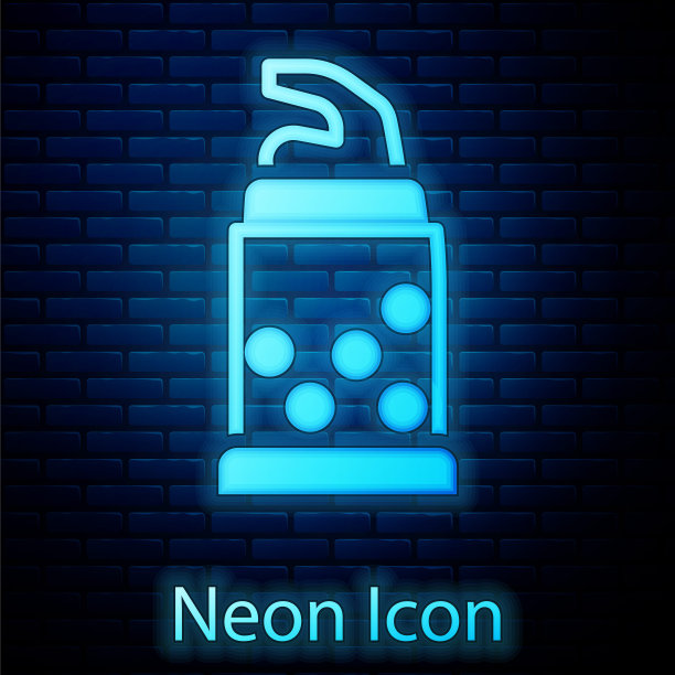 发光的霓虹灯开瓶器图标孤立在砖墙背景。向量图片下载