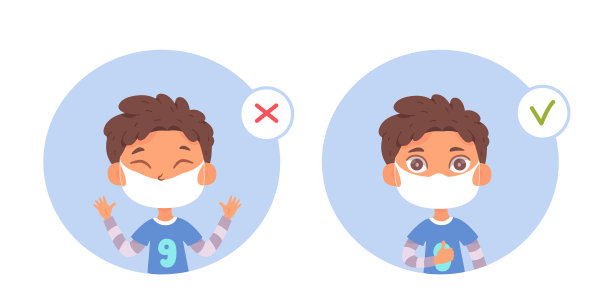 男孩戴防护口罩，正确和错误的方式一套医学信息图图片下载