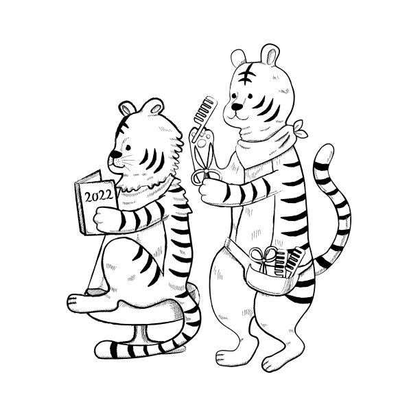 老虎美发师的矢量插图图片下载