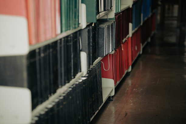 高校图书馆书架上的教材图片下载