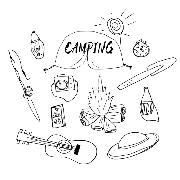 手绘矢量集合露营项目图片下载