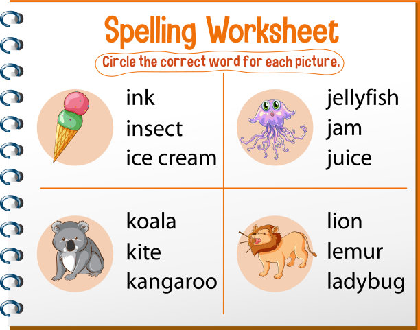 为孩子们准备的拼写工作表模板图片下载