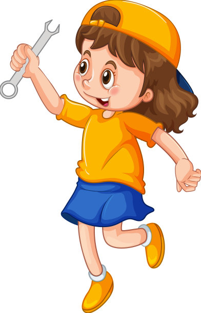 一个在白色背景上拿着扳手的女孩图片下载