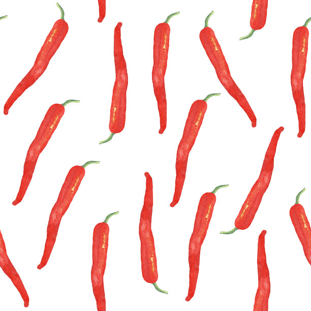 红辣椒水彩无缝图案在白色背景。重复纹理的红辣椒，用于印刷，剪贴簿，包装，纺织品设计。图片下载