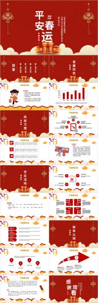 平安春运幸福回家PPT模板素材图片