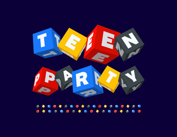 向量好玩的传单与创造性的字母字母和数字集青少年派对图片下载