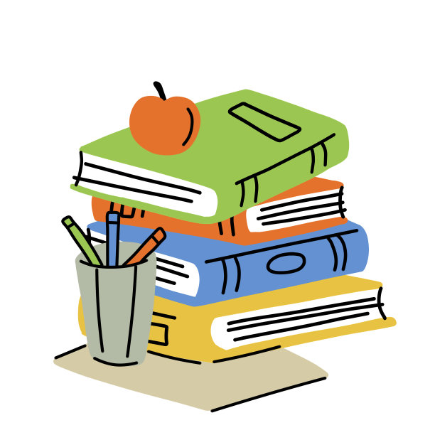 卡通风格的书。教育和知识。学校和学习的细节。封闭的封面。现代时尚的设计。书写材料和苹果图片下载