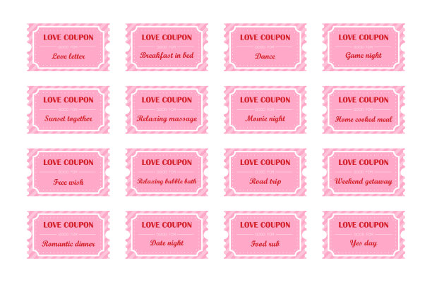 情人节赠券书。爱夜票。送给男朋友最好的礼物。为夫妻。卡通风格的矢量卡片模板图片下载