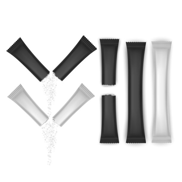 空白的棍子。糖包装，盐或咖啡棒包装。卡布奇诺。食品包装孤立向量集图片下载