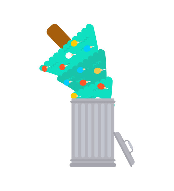 垃圾桶里的圣诞树。扔掉圣诞树。把节日扔进垃圾堆。结束假期概念。图片下载