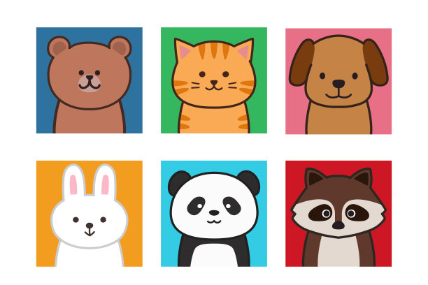 一套动物贴纸。图片下载