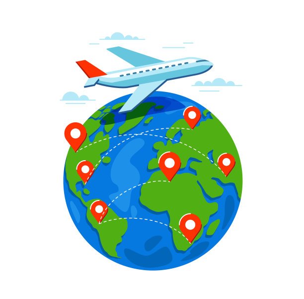 飞机飞地和别针旅行平面设计图片下载