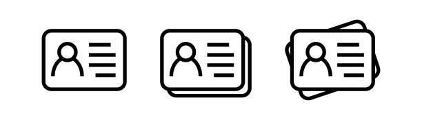 身份证图标收集。员工工作证、驾照、身份证、员工身份证符号。网站及手机app设计。图片下载