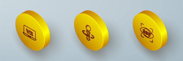 设置等距线虚拟现实，VR控制器游戏和360度视图图标。向量图片下载