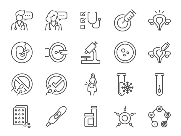 ICSI和IVF线图标设置。包括胚胎学家，医生，医学，怀孕，和更多的图标。图片下载