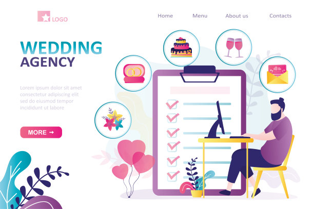 活动经理组织婚礼。组织者与客户澄清活动细节。婚庆公司提供各种服务图片下载