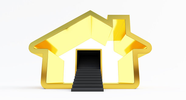 房子框架图标孤立在白色背景，最小的3D家和房子符号楼梯和门图片下载