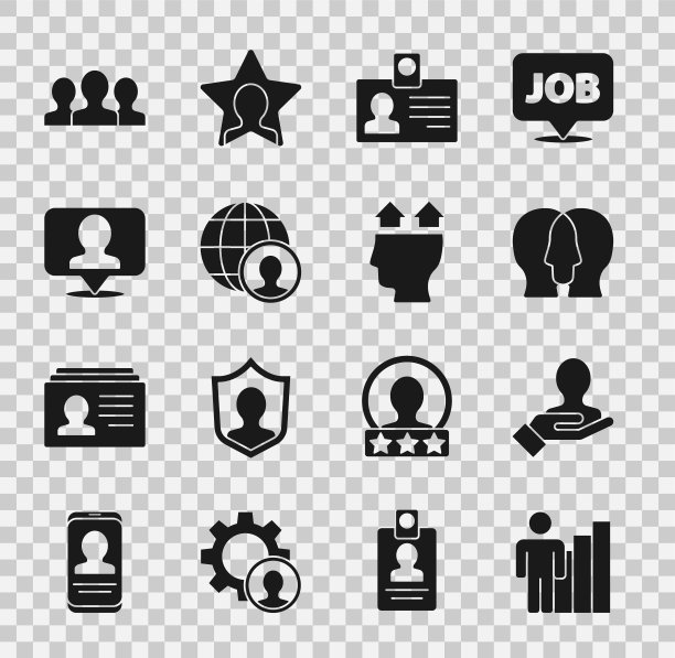 设置高效的人，手搜索人，项目团队基地，身份徽章，地球仪，位置与人，用户组和图标。向量图片下载