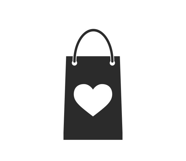 购物袋与心的图标。情人节促销标志。孤立的矢量图图片下载