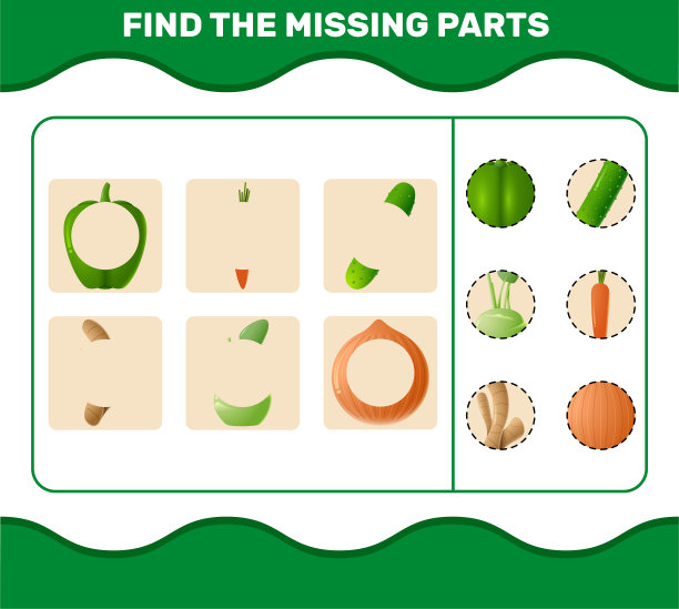 搭配卡通蔬菜部分。匹配的游戏。教育游戏为学龄前儿童和学步儿童图片下载