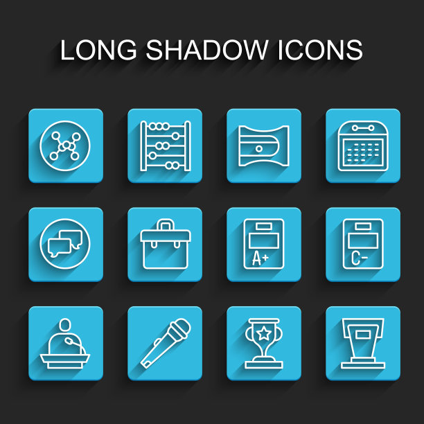 设置线给出演讲，麦克风，化学公式，奖杯，讲台，公文包，试卷与错误的答案和表加上分数图标。向量图片下载