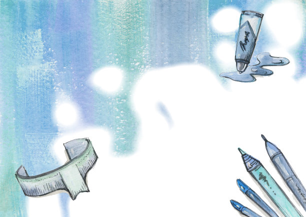 彩妆元素在水彩画抽象背景。蓝色和绿色斑点和水滴纹理。背景点包装和网络图片下载