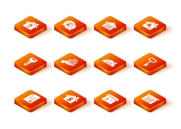 设置房屋合同，美元符号，钥匙，摩天大楼，市场商店，仓库，车库和图标。向量图片下载