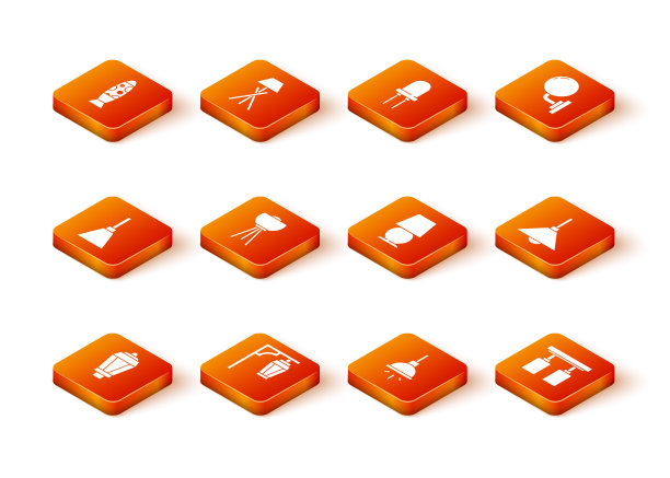 设置花园灯，复古街，吊灯，地板，桌子，Led轨道灯灯具和灯挂图标。向量图片下载