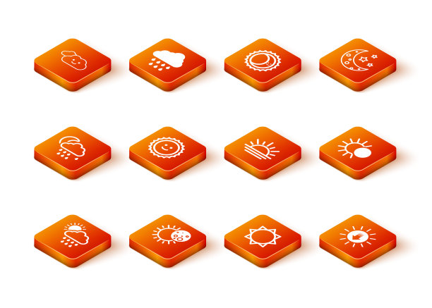 设置云与雨和太阳，日食，月亮，太阳，日落，和图标。向量图片下载