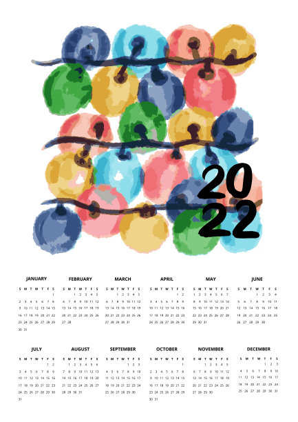 2022年一页花环日历图片下载