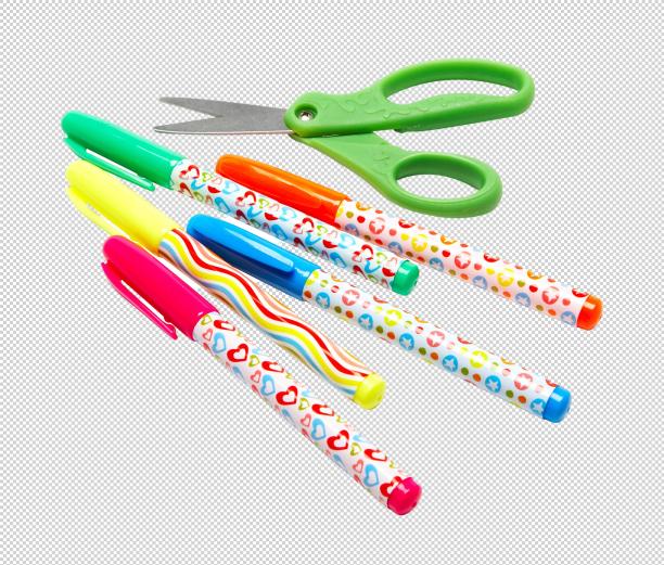 白色背景上的钢笔和剪刀图片下载