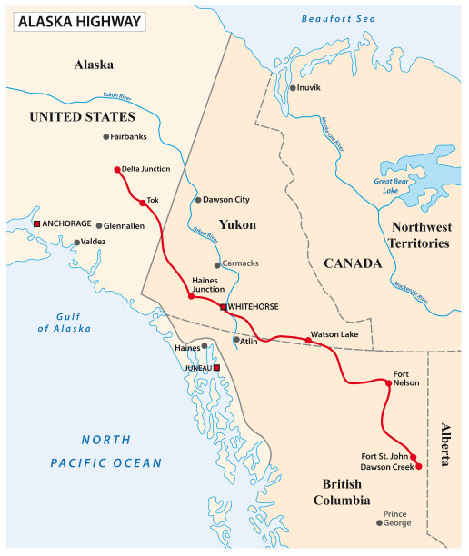 阿拉斯加高速公路的矢量地图，美国，加拿大图片下载