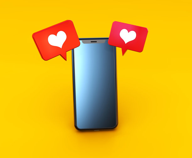 社交媒体喜欢黄色背景的黑屏现代智能手机图标图片下载