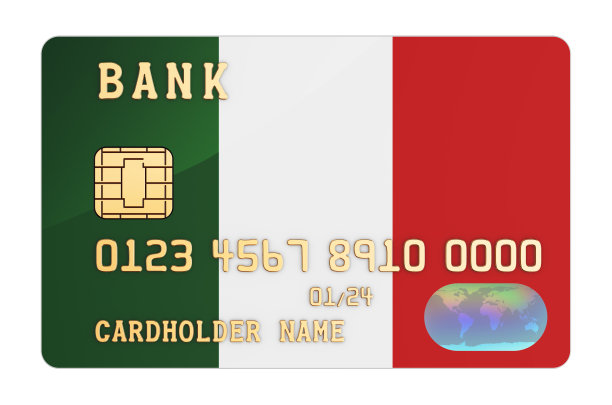 意大利国旗银行信用卡。意大利国家银行体系的概念。三维渲染图片下载