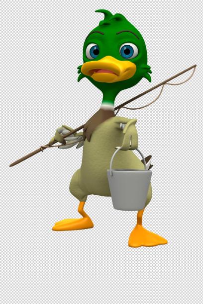 拟人化的鸭子和鱼竿图片下载