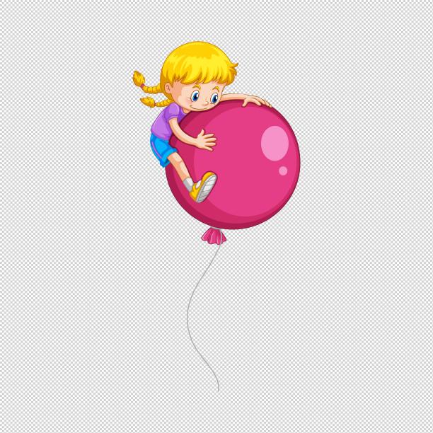 女孩抱紧气球飞起图片下载