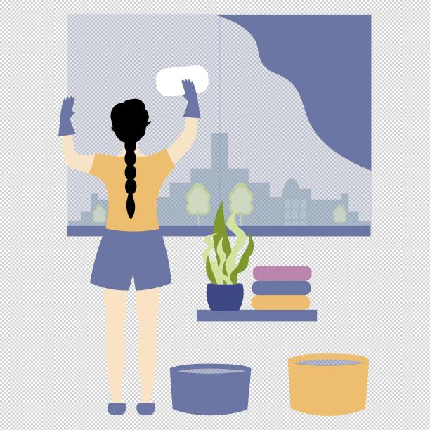 女人抹布玻璃窗图片下载