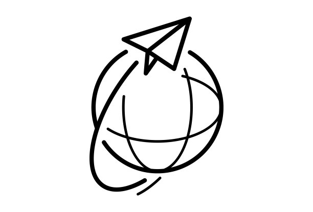 旅行社简约符号设计。矢量符号模板。一个世界剪影的假日度假旅行社公司象征和一个飞机的图标代表一个旅程环游世界，发现和体验世界各地的地方。EPS10图片下载