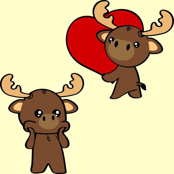 可爱可爱的驼鹿卡通人物情人节图片下载