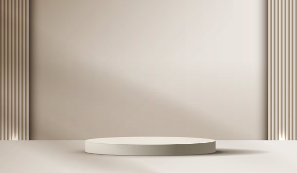 化妆浅棕色背景和高级讲台展示产品的品牌和包装介绍。带有背景阴影的演播室舞台。矢量设计图片下载