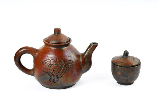 一套古董茶壶孤立在白色背景上图片下载