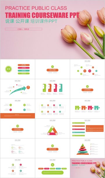 粉色小清新培训课件设计PPT模板2995素材图片