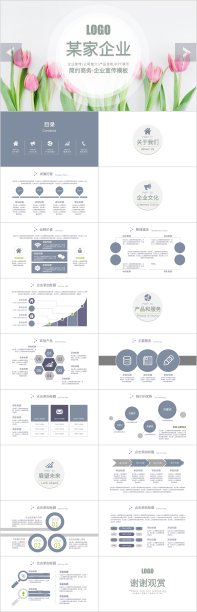 清新风格简约商务企业介绍PPT模板4105图片下载