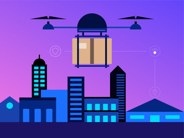 利用无人机技术，安全快速，4.0产业理念的快递矢量图。图片下载