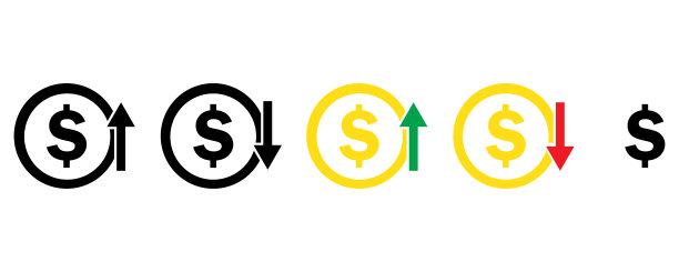 美元硬币图标。金融的迹象。上升和下降。投资的概念。货币市场。矢量插图。股票的形象。图片下载